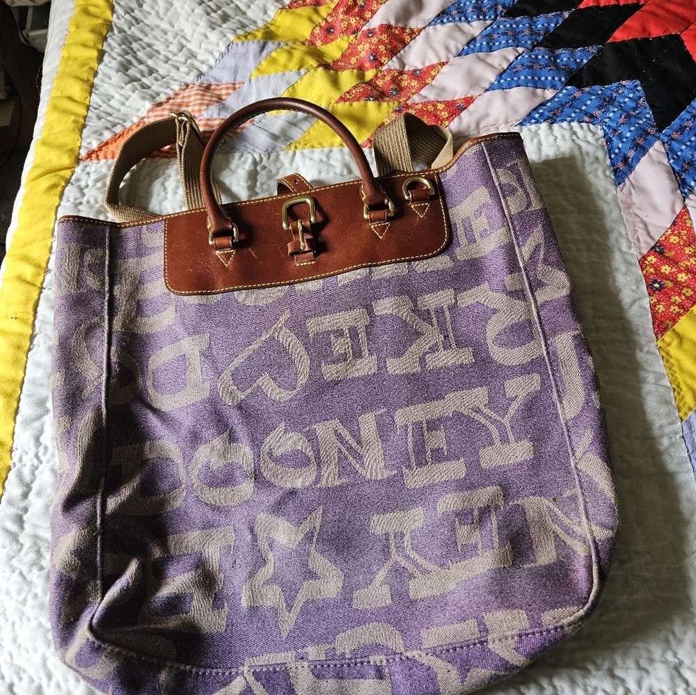 Dooney & Burke Purple Canvas Tote Bag with Leather Trim